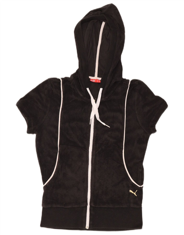 PUMA Suéter con capucha de terciopelo con cremallera de manga corta para mujer UK 40 Medium Black