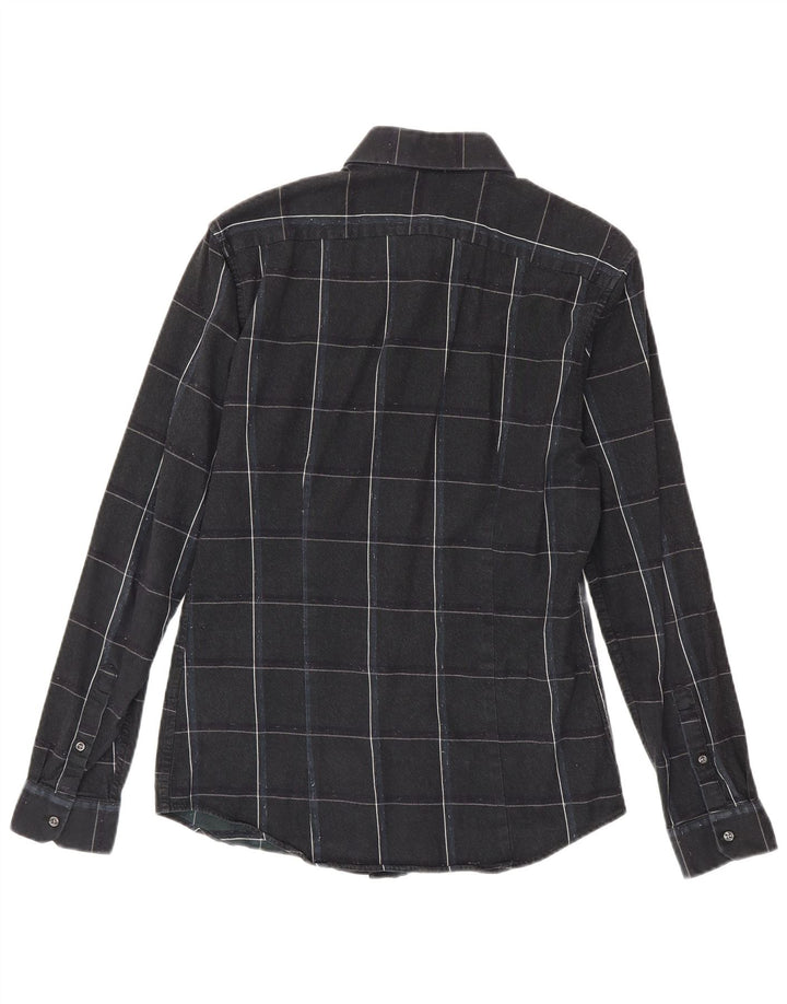 Camisa de franela de corte slim de algodón a cuadros en negro mediano Reiss Hombre
