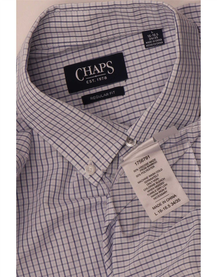 Chaps Camisa de corte regular para hombre, talla 16 16,5, viscosa azul grande a cuadros
