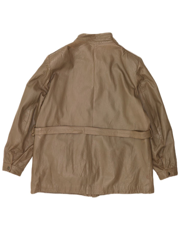 Chaqueta de cuero vintage para mujer IT 46 cuero caqui grande