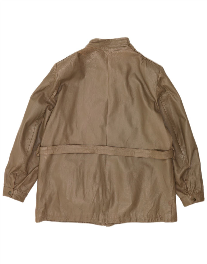 Chaqueta de cuero vintage para mujer IT 46 cuero caqui grande