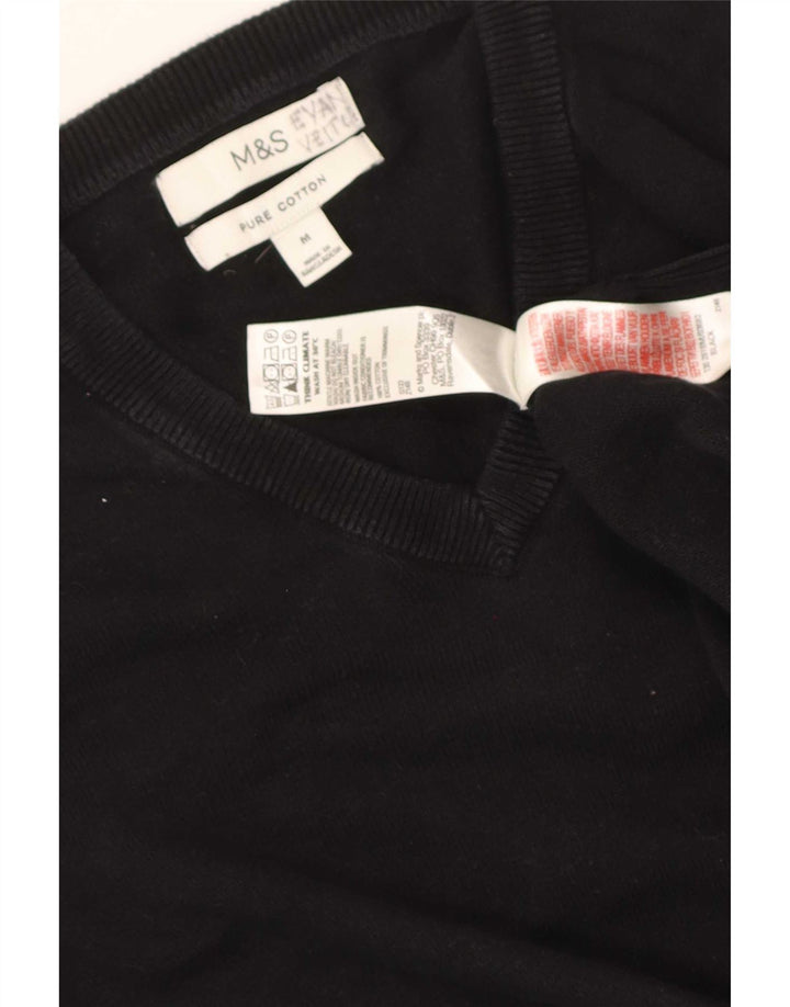 Marks & Spencer - Jersey con cuello en V para hombre, talla mediana, algodón negro