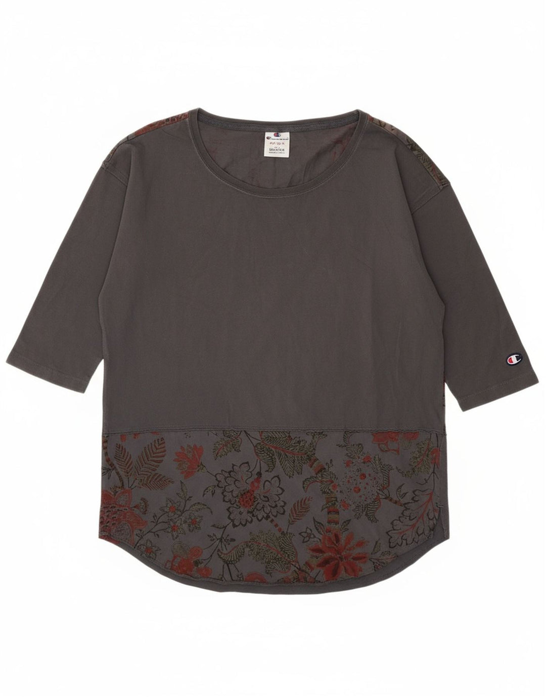 CHAMPION Womens Graphic Top 3/4 Sleeve UK 14 Medium Grey Floral