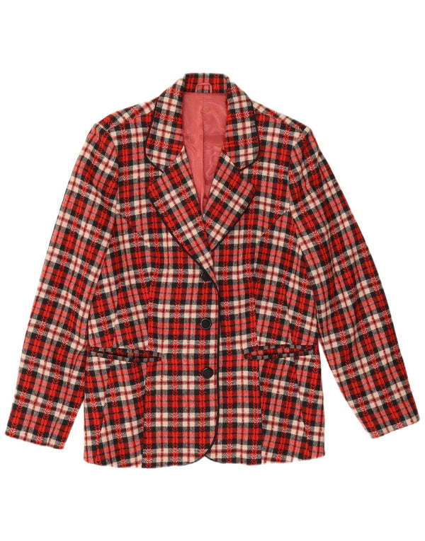 Vintage mujer 3 botones Blazer chaqueta Reino Unido 12 cheque rojo medio
