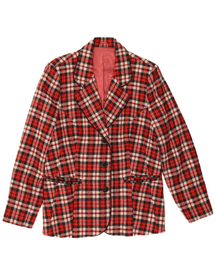 Vintage mujer 3 botones Blazer chaqueta Reino Unido 12 cheque rojo medio