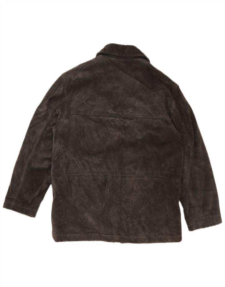 Vintage mujer ante chaqueta cortavientos de gran tamaño Reino Unido 10 cuero gris pequeño
