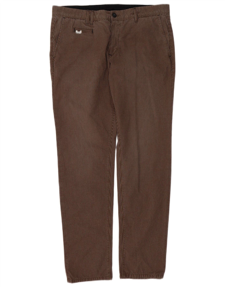 RIFLE Pantalón chino ajustado para hombre W33 L32 Algodón de pata de gallo marrón