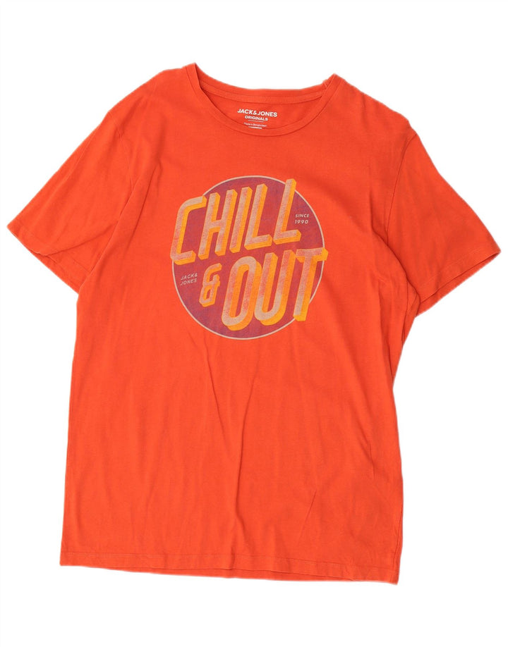 JACK & JONES Camiseta estampada de corte regular para hombre Top de algodón naranja medio