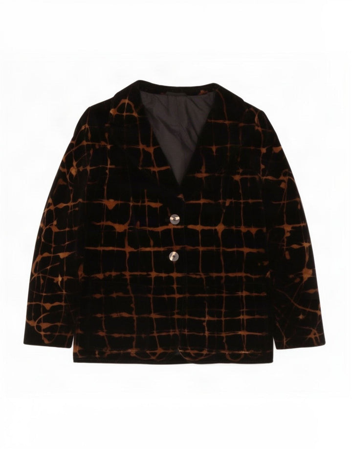Vintage mujer 2 botones terciopelo Blazer chaqueta Reino Unido 14 cheque negro medio
