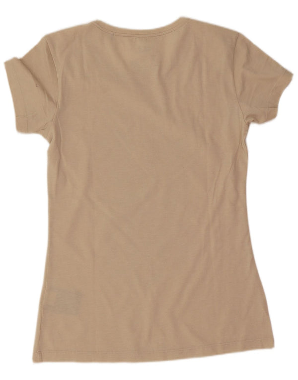 Jack Wolfskin Womens Graphic T-Shirt Top UK 6 XS Beige Cotton