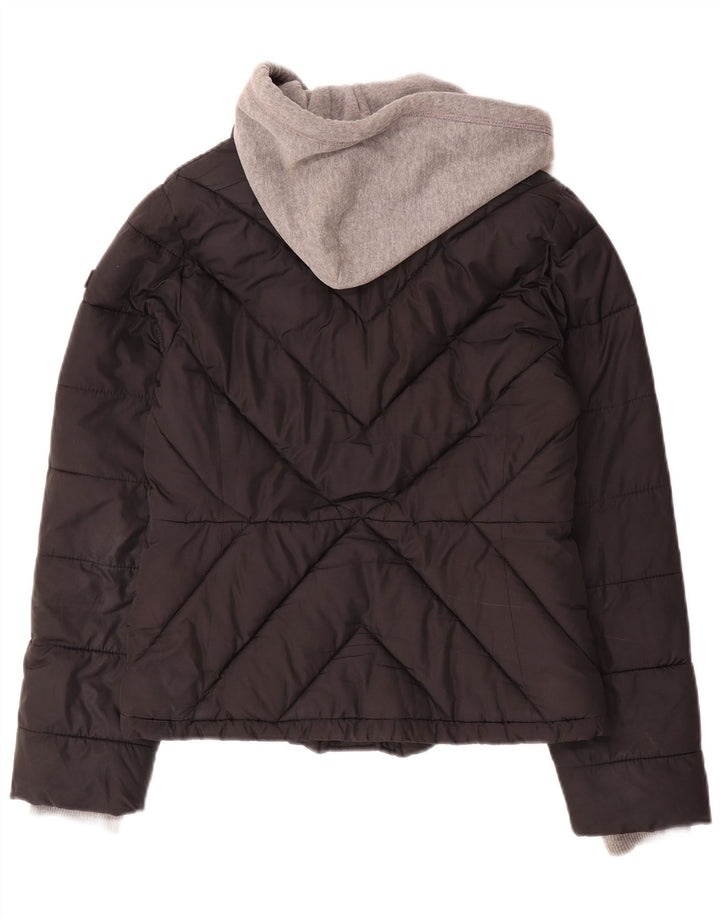 Hollister Mujer Chaqueta Acolchada Con Capucha UK 40 Small Negro Colorblock