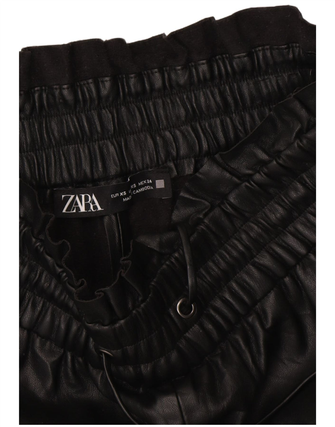 ZARA Mujer Pantalón Crop Wide Leg De Piel Sintética XS W25 L20 Negro