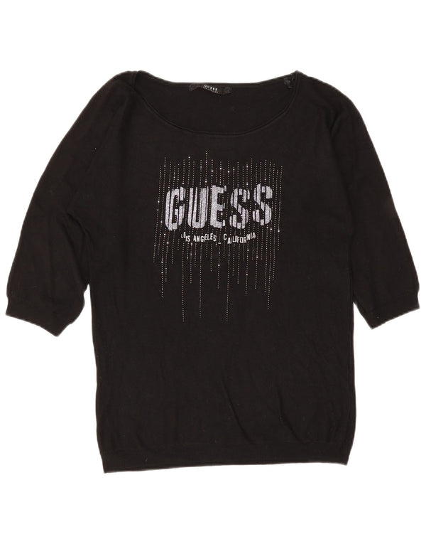 Guess Suéter gráfico de manga 3/4 con cuello barco para mujer UK 6 XS Negro