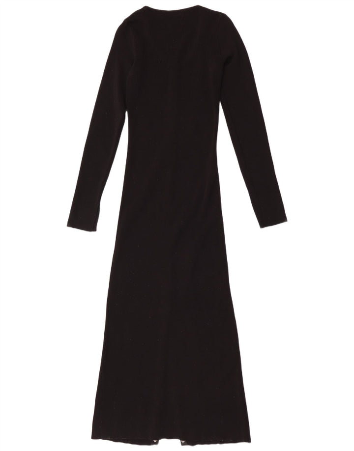 Zara Mujer Maxi Vestido De Manga Larga UK 42 Mediano Negro