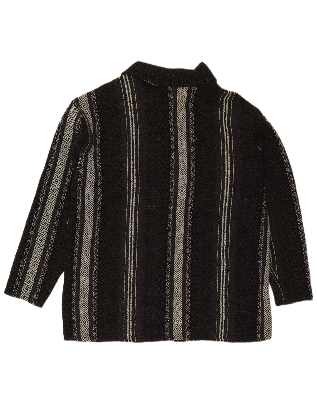 Vintage hombres Cardigan suéter XL negro geométrico lana azteca