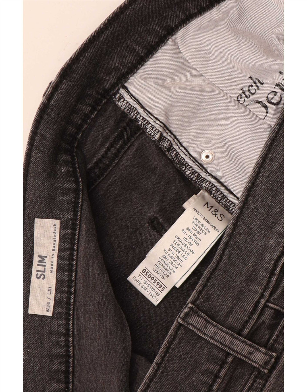 Marks & Spencer Vaqueros ajustados para hombre W34 L31 Algodón gris