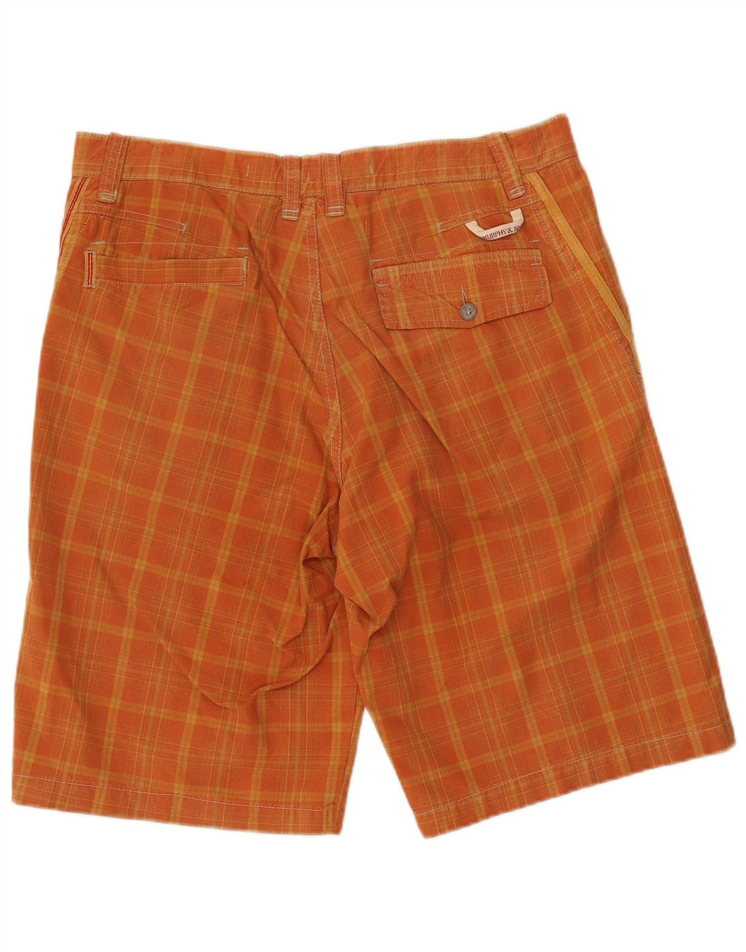 Murphy & Nye Pantalones cortos casuales para hombre W34 Algodón a cuadros naranja grande