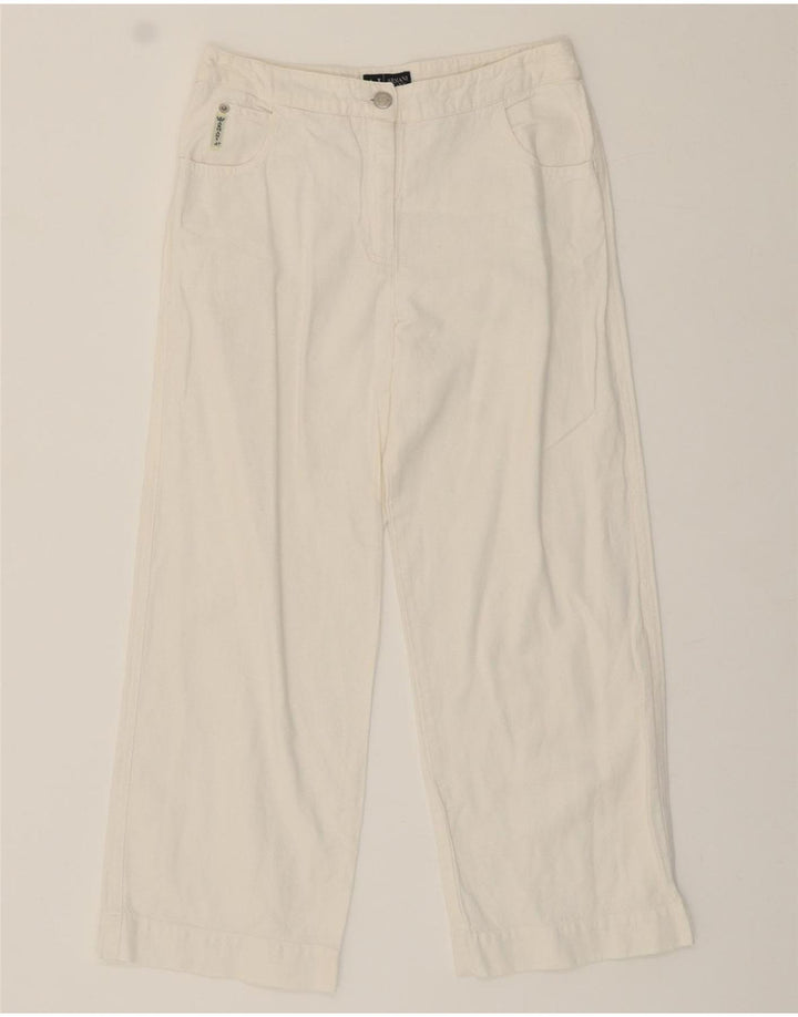 ARMANI Womens Loose Fit Cropped Trousers UK 8 Small W26 L23 White Linen Vintage Armani and Second-Hand Armani from Messina Hembry 