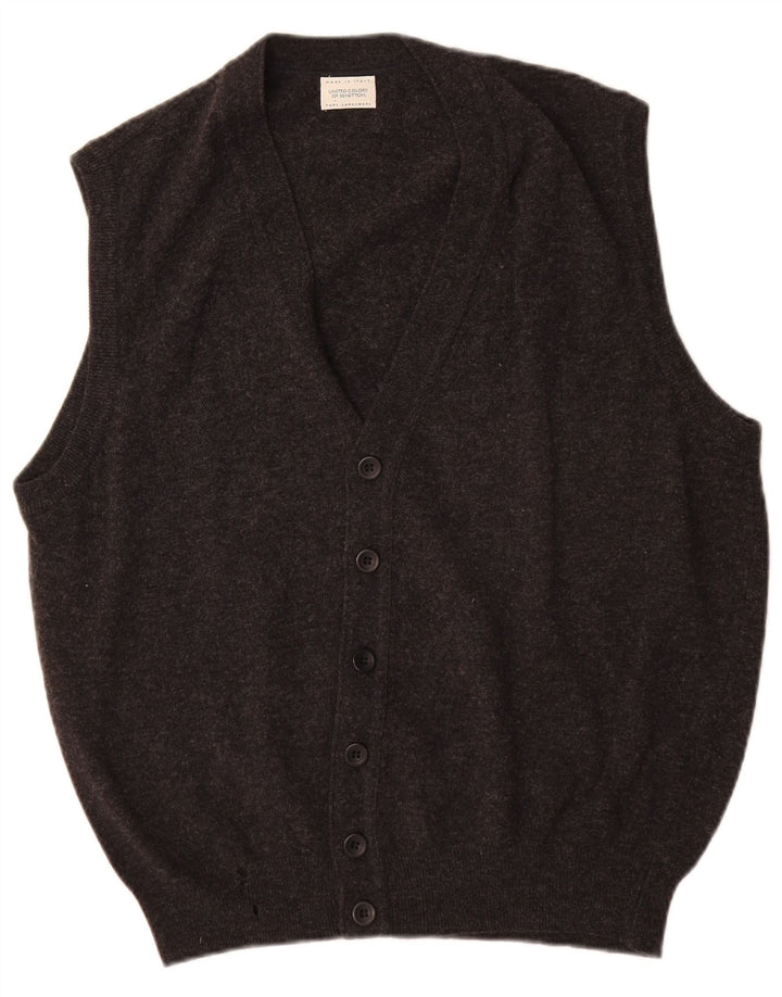 Benetton Jersey Cárdigan Sin Mangas De Lana Virgen Gris Medio Hombre