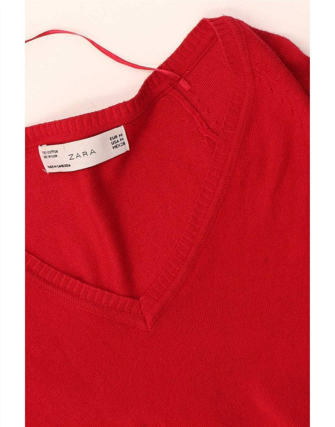 Zara - Jersey con cuello en V para mujer, talla 12, algodón rojo mediano
