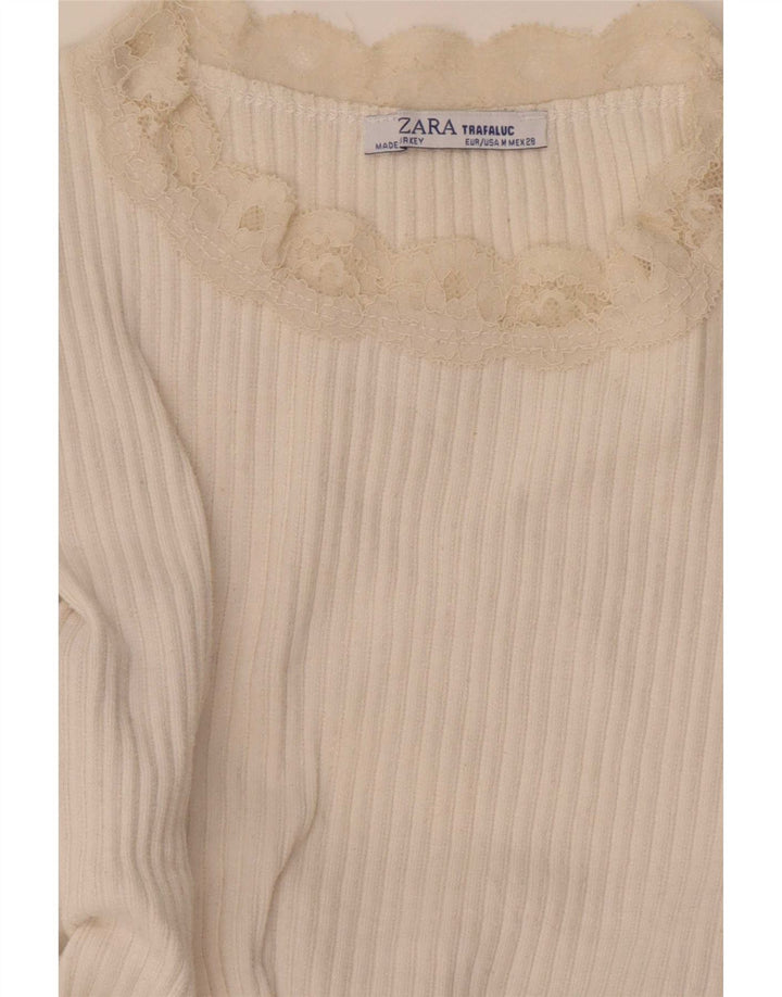 Zara Mujer Crop Blusa Top Reino Unido 42 Medio Blanco