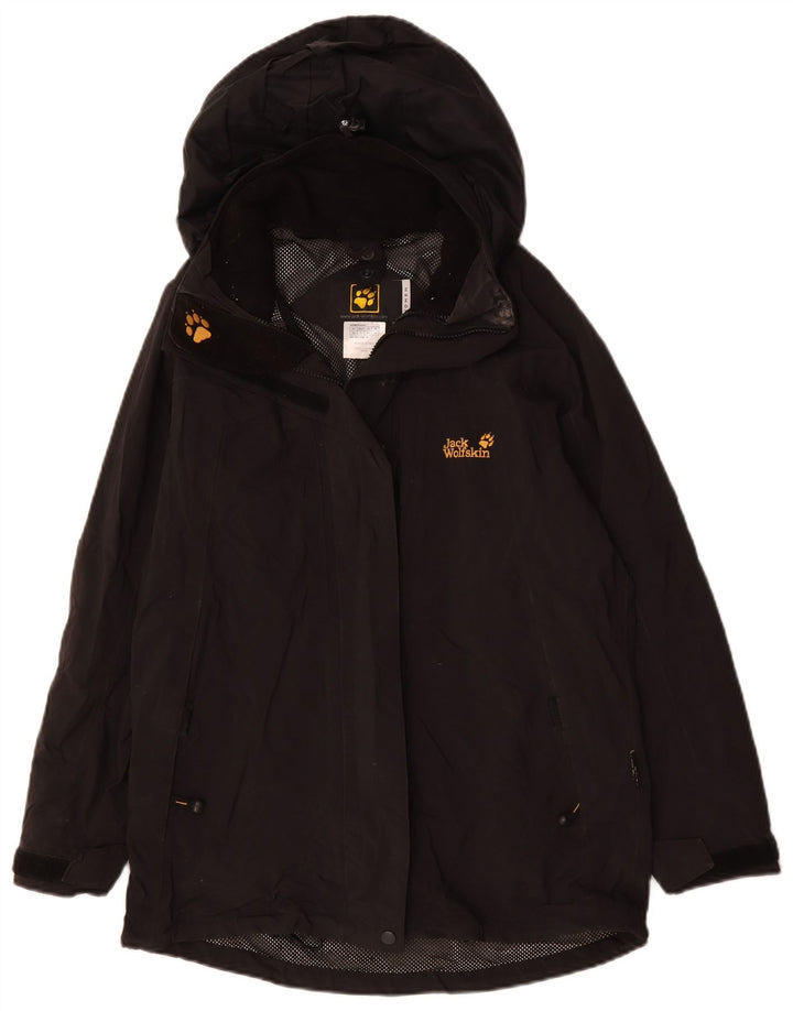JACK WOLFSKIN Chaqueta impermeable con capucha de gran tamaño para mujer UK 8 Small Black
