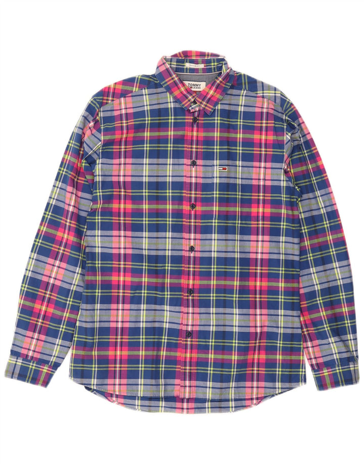 Camisa Tommy Hilfiger de corte regular para hombre de algodón a cuadros azul marino mediano