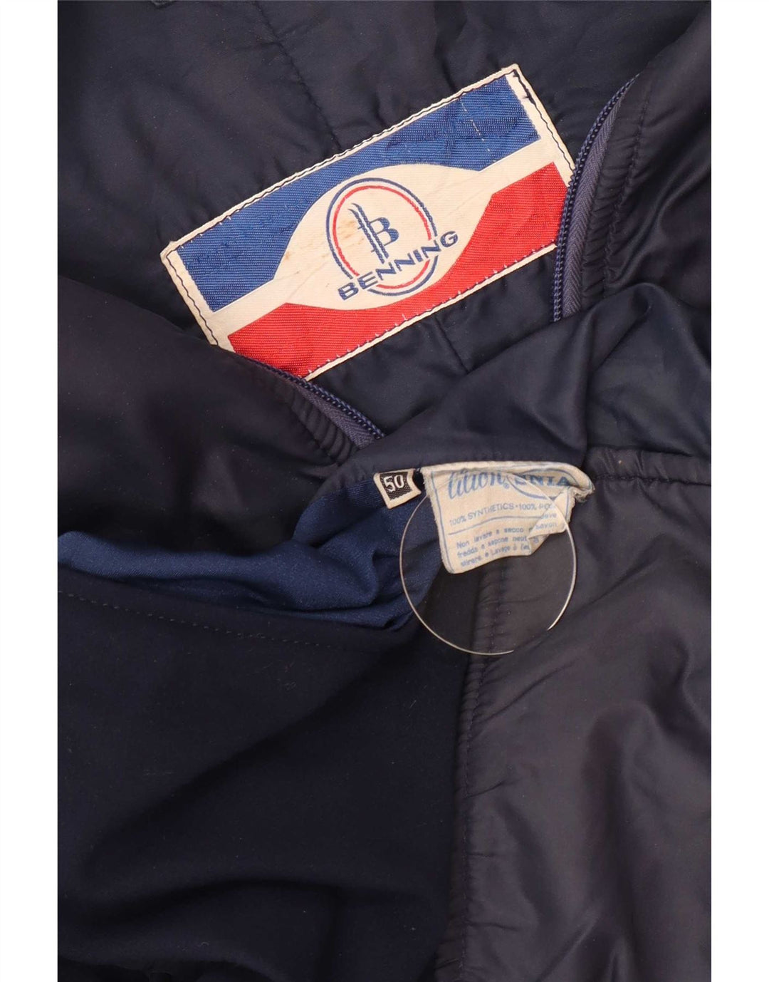 Vintage hombres acolchado chaqueta de esquí tamaño 50 medio azul marino colorblock retro