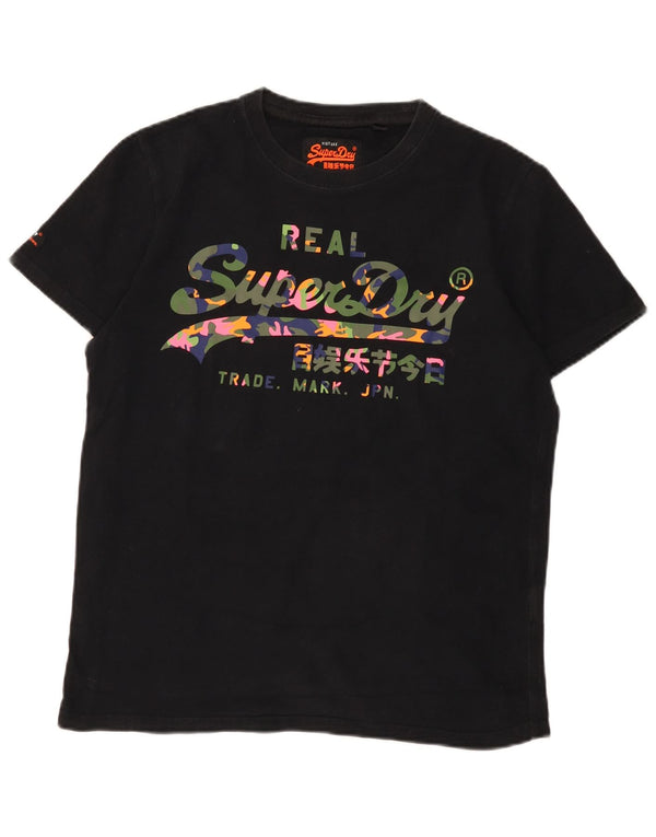 Superdry Camiseta gráfica para mujer Top UK 46 Large Black Cotton