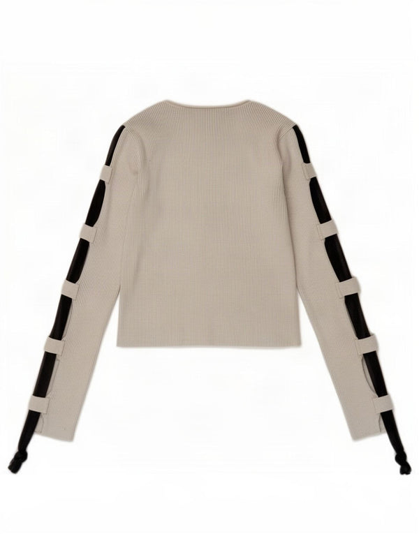 Zara Mujer Crop Top Manga Larga UK 8 Small Gris Colorblock Viscosa
