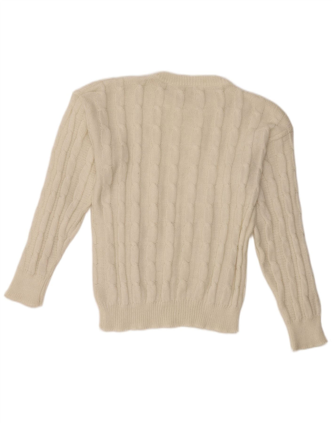 VINTAGE Mujer Crew Neck Jumper Suéter Reino Unido 14 Lana Blanca Mediana