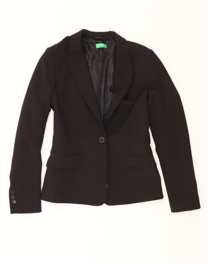 BENETTON Chaqueta tipo blazer con 1 botón para mujer UK 8 Small Poliéster negro