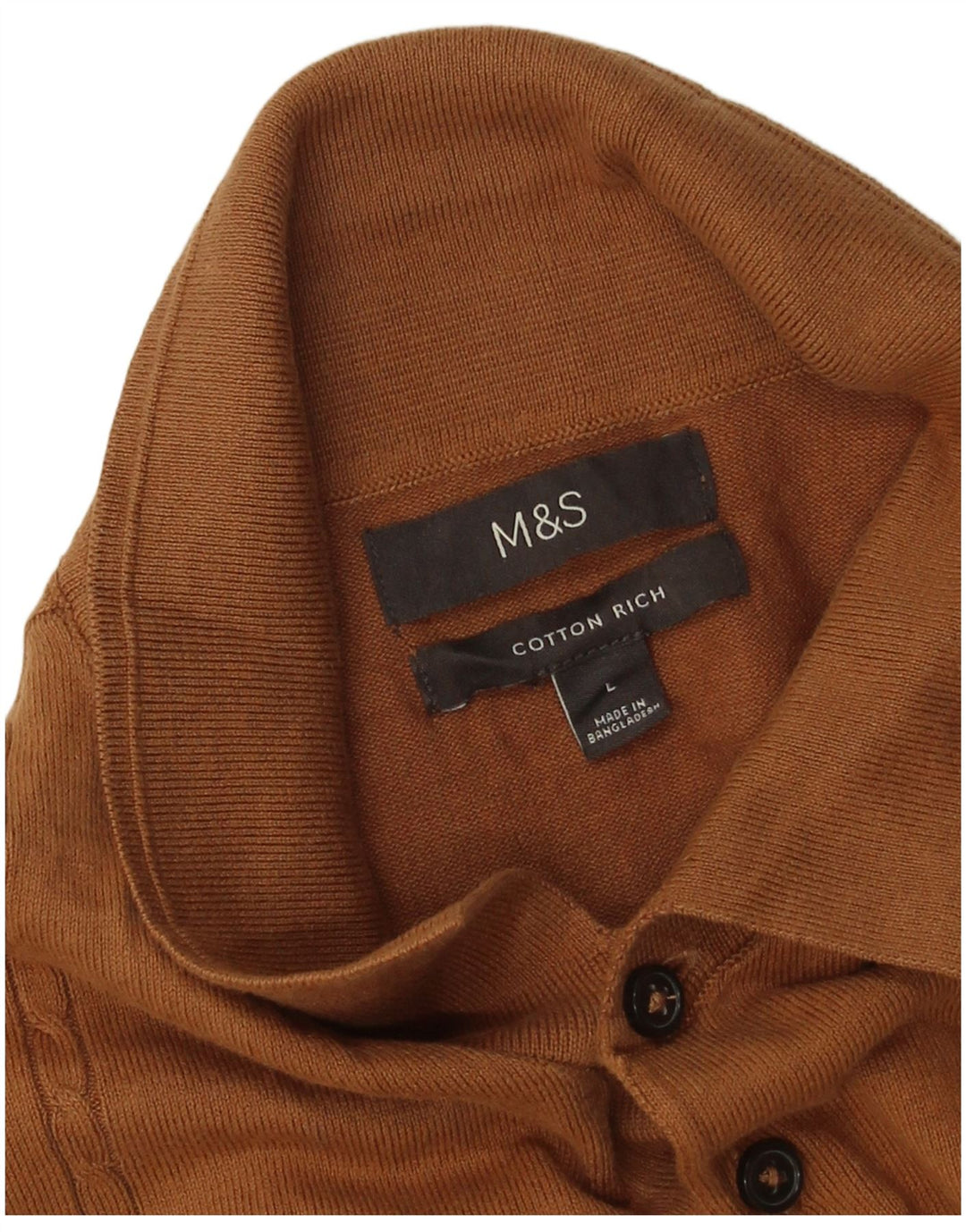 Marks & Spencer - Jersey de cuello tipo polo para hombre, talla grande, algodón marrón