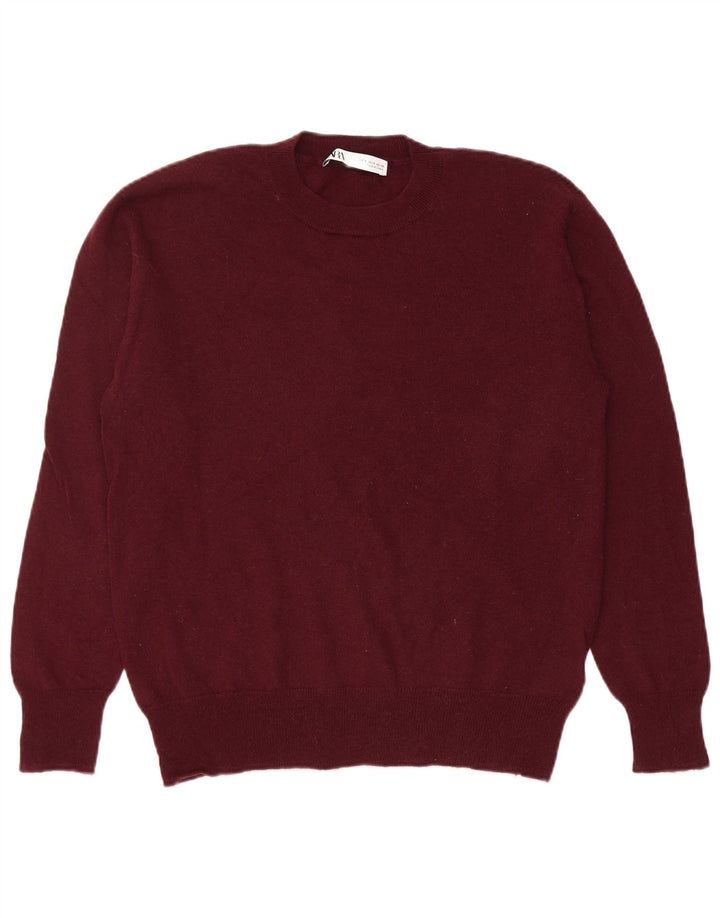 ZARA Hombre Jersey Cuello Redondo Jersey Small Lana Burdeos