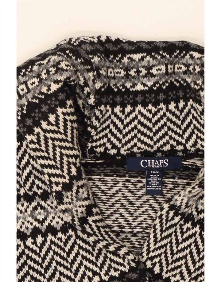 CHAPS Womens Cardigan Sweater UK 14 Medium Black Fair Isle Cotton Vintage Chaps and Second-Hand Chaps from Messina Hembry 