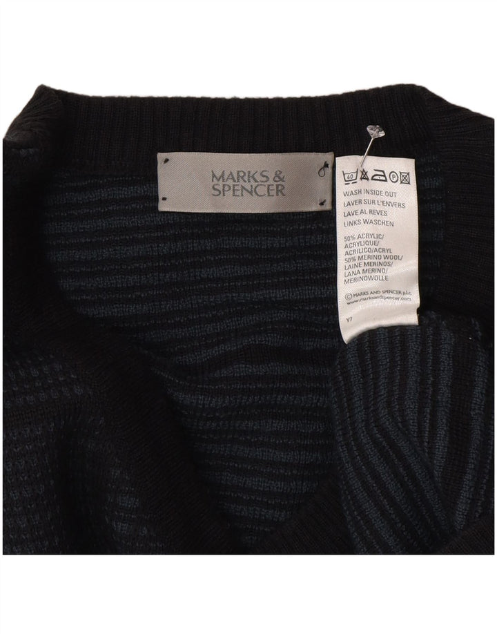 Marks & Spencer Suéter con cuello en V para hombre XL Azul marino Cuadros Acrílico