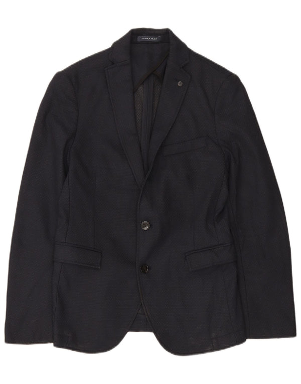 Zara Chaqueta tipo blazer de 2 botones para hombre EU 46 Small Poliéster geométrico azul marino