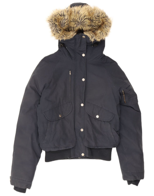 Woolrich Chaqueta acolchada con capucha para mujer UK 12 Medium Azul marino Algodón