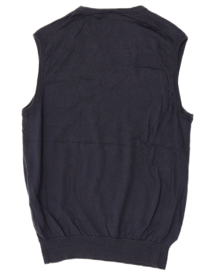 Jaeger Mens Chaleco Tank Top Pequeño Azul Marino Lana Merino