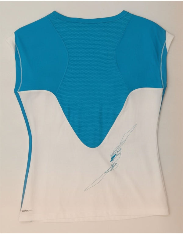 Adidas Mujer Climacool Camiseta Top UK 40 XL Blanco Colorblock Poliéster