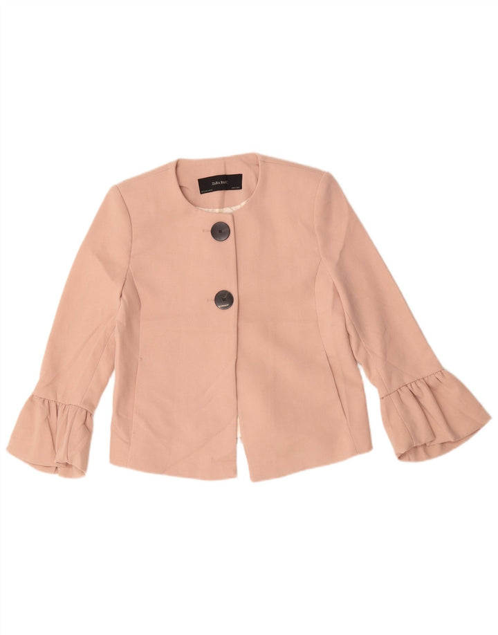 Zara Mujer Crop 2 Botones Blazer Chaqueta UK 10 Small Rosa Poliéster