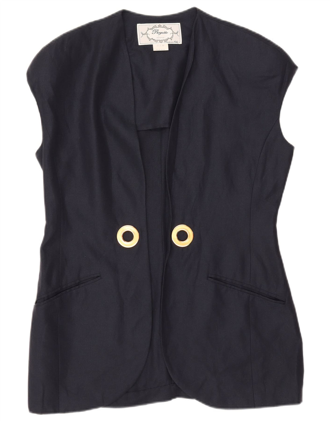 Vintage mujer abierta Blazer chaqueta Reino Unido 14 gran lino azul marino