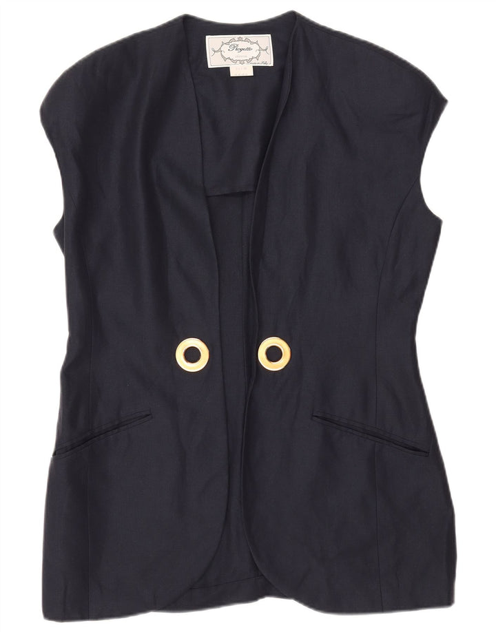 Vintage mujer abierta Blazer chaqueta Reino Unido 14 gran lino azul marino
