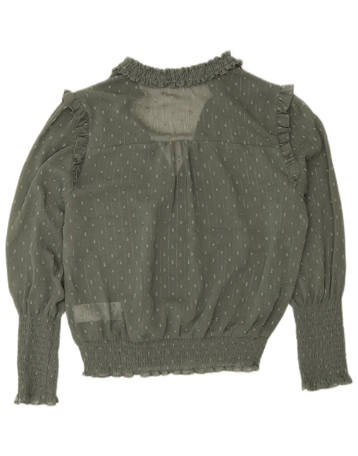 Oasis Blusa de Manga Larga para Mujer Top UK 8 Small Caqui Spotted Poliéster