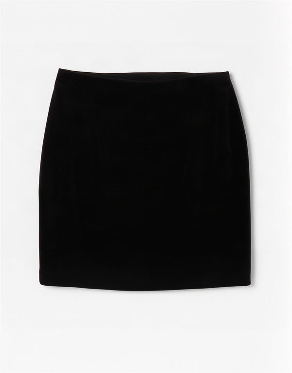 Vintage mujer terciopelo mini falda Reino Unido 14 mediano W30 algodón negro