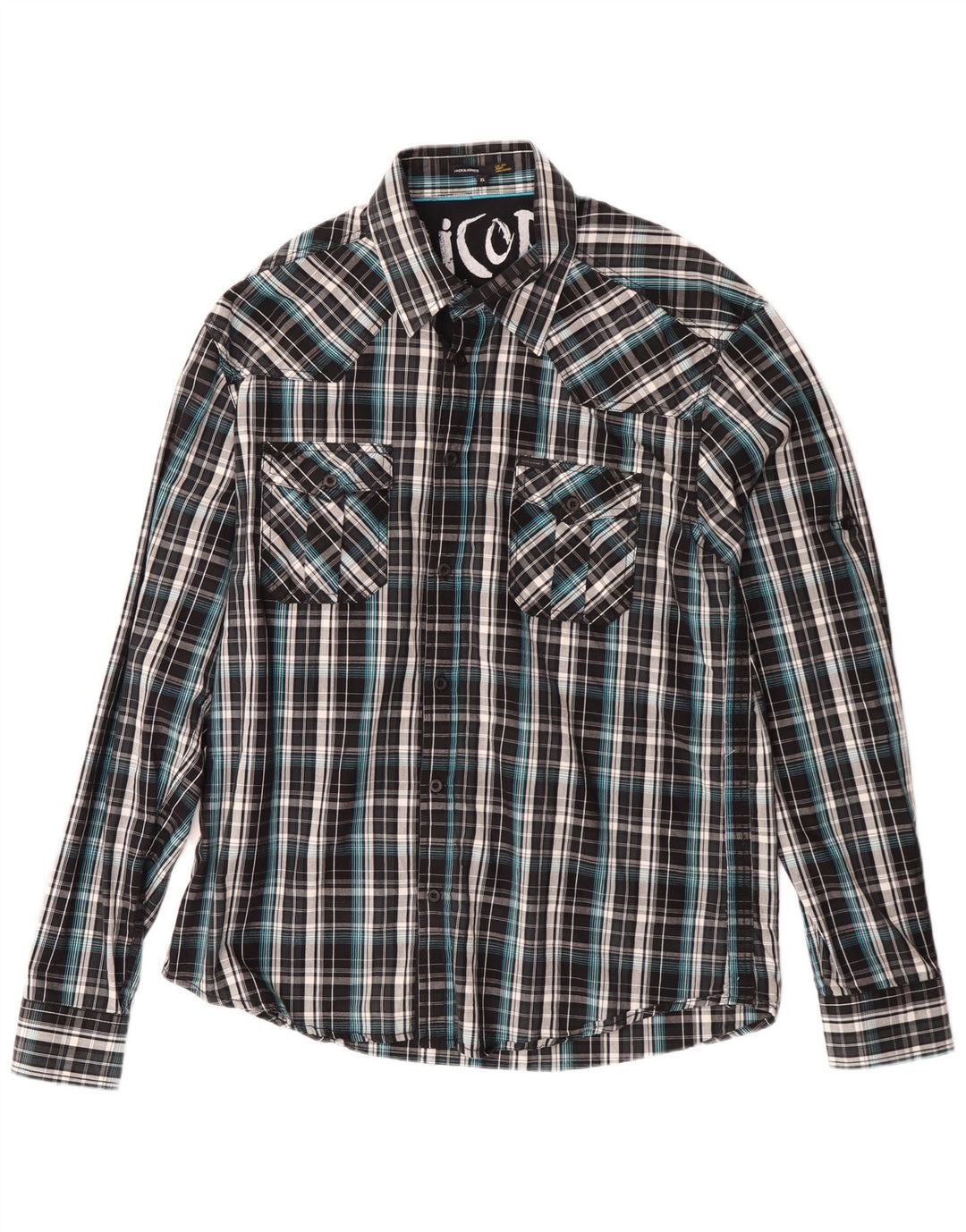 Jack & Jones Camisa Hombre XL Algodón A Cuadros Negro