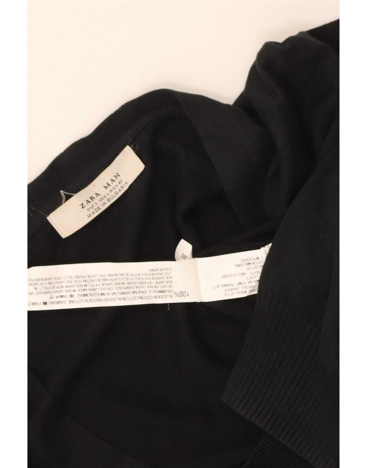Zara Hombre Cárdigan Suéter Grande Algodón Negro