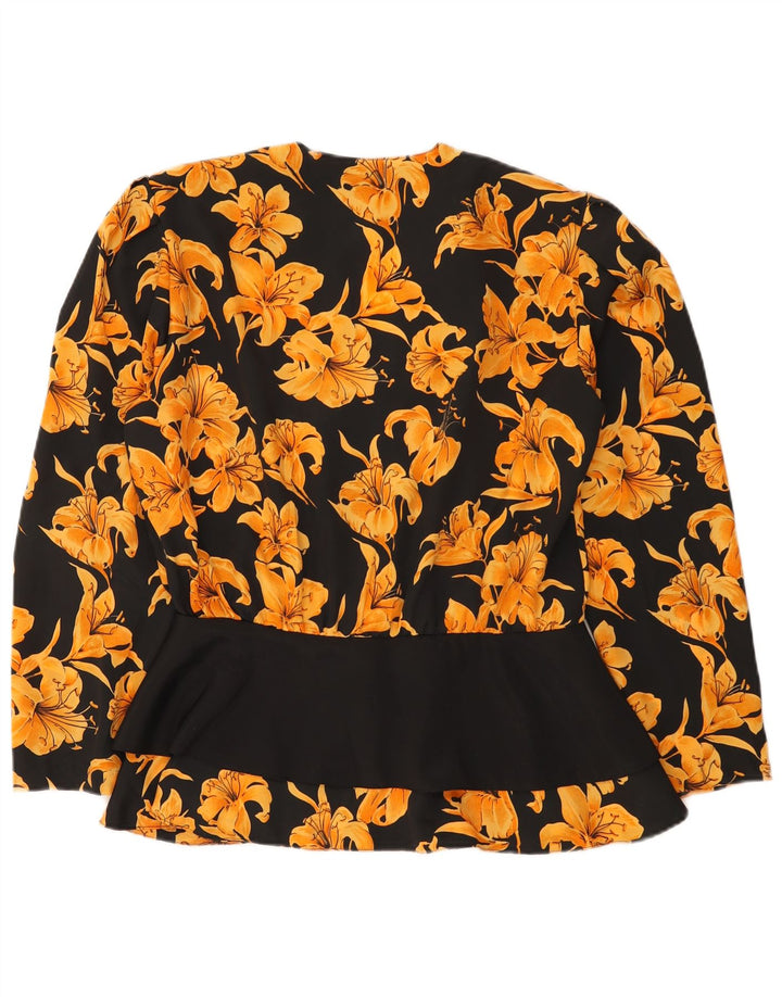 Vintage mujer Cardigan Top IT 48 XL Poliéster floral negro