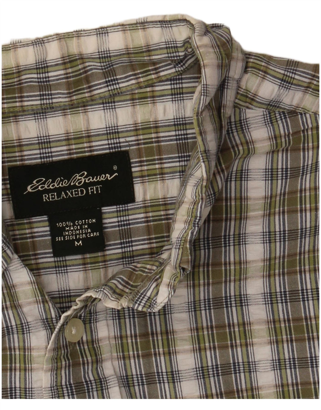 Eddie Bauer Camisa de manga corta de ajuste relajado para hombre Algodón a cuadros verde medio