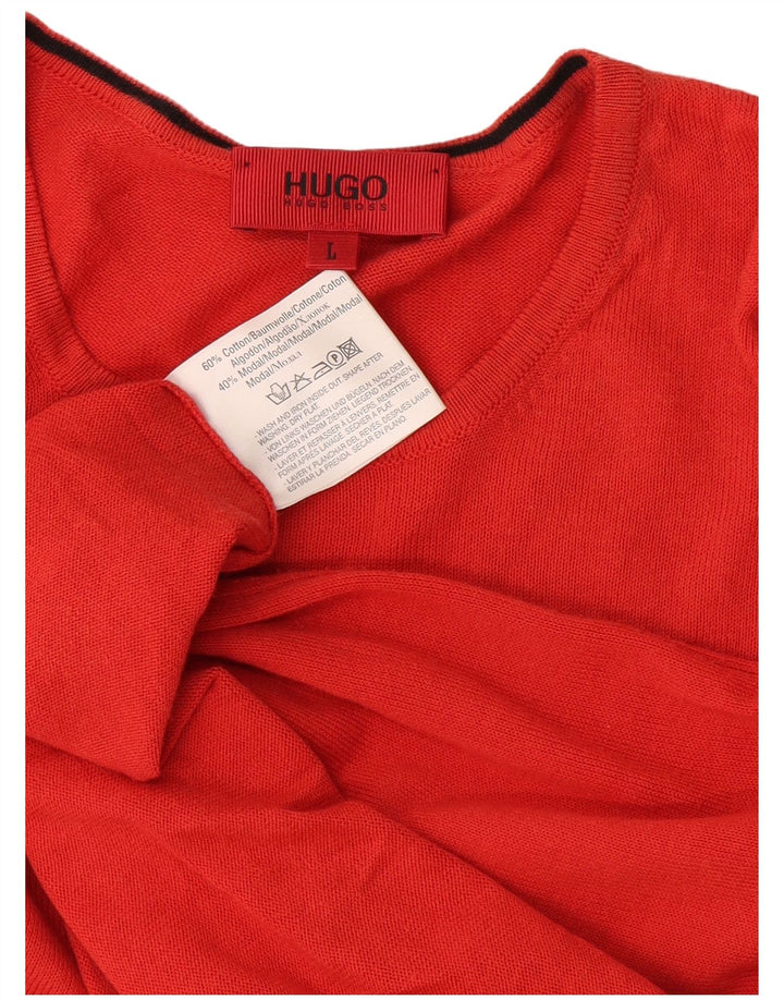 Hugo Boss Jersey con cuello redondo para hombre, suéter grande de algodón rojo